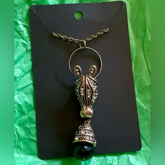 Unique & Sparkling Gold and Black Zebra Pendant Necklace. NWT - Picture 7 of 13